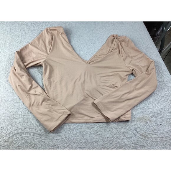 Peoria Womens Deep V-Neck Long Sleeve Crop Top*XXL*Beige*Stretch Soft Fabric*EUC - Picture 5 of 5